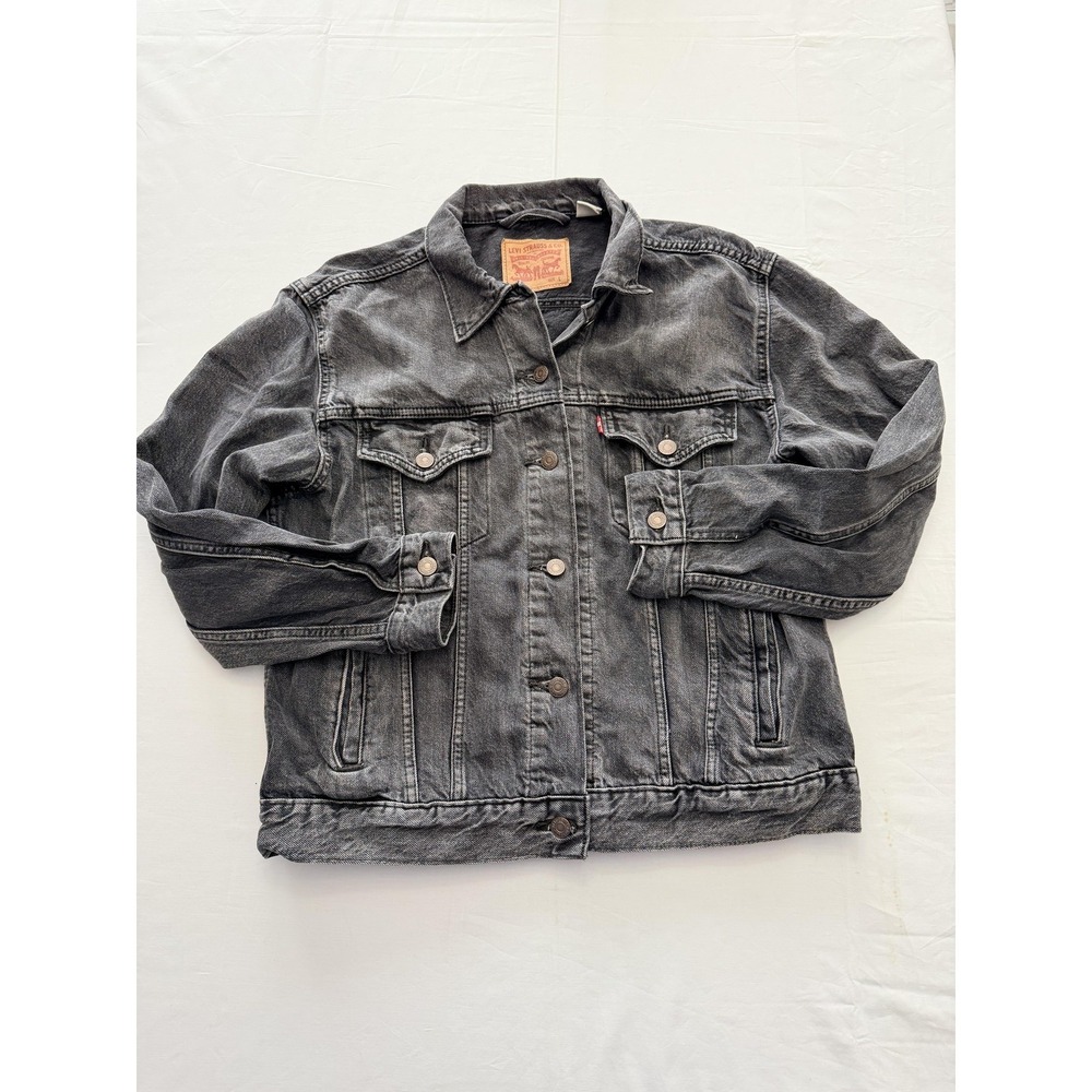 Levi's Jacket Mens Large Gray Denim Trucker Button Front Jean Biker Charcoal